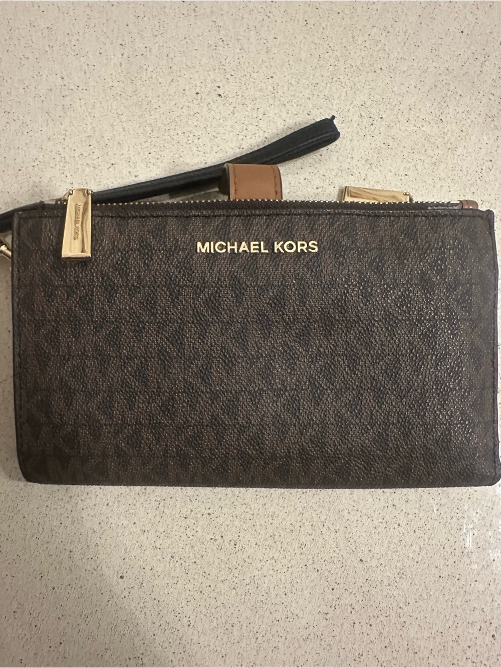 Michael Kors Signature MK Wristlet Wallet – Brown/Tan – Synthetic Materi